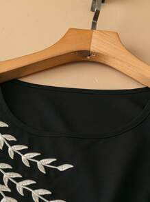 EMERY ROSE Women Embroidered Regular Fit Casual Vacation Short Sleeve Shirt - Black - View 3