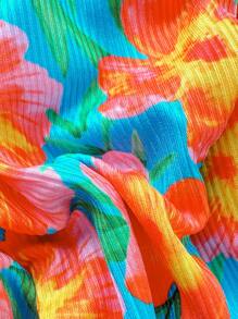 Swim Mod Random Floral & Ribbed Print Tie Sides Beach Vacation Bottom Swimwear For Summer - Multicolor - View 4