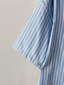 Manfinity RebelGame Men's Regular Fit Striped Short Sleeve Single-Breasted Loose Shirt - Blue - View 2