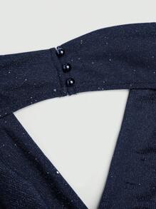 Sweetra Blusa con cuello drapeado y lentejuelas para mujer de talla grande - Azul Marino - Ver 3
