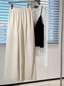 Chiquease Women's Plain Linen-Feel Wide Leg Pants, Casual Spring/Summer
