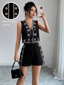 Elenzga 2 件套女士休闲背心和短裤套装，简约风格，适合夏季