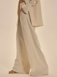 MUSERA Mid Rise Tailored Long Wide Leg Trousers Only Summer Sexy Elegant Prom Vacation Occasion Tales Of A Muse - Apricot - View 3