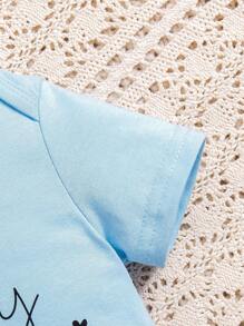 SHEIN Baby Simple Letter Print Bodysuit, 2025 New Design, Summer - Blue - View 4