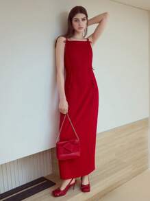 MOTF STUDIO BOW DECOR SPLIT DRESS,BUSINESS CASUAL WOMAN - Red - View 4