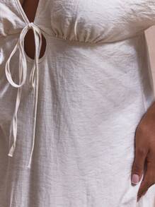 MUSERA 大码 V 领前系带短袖长裙春夏可爱优雅度假装，假日，优雅伊比沙岛，假日秋冬