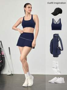 GLOWMODE Cool Feel Tummy Control Asymmetrical Skirt With Built-In Shorts Side Pockets Non-Slip Grips Tennis Golf Gym Daily Casual - Dark Blue - View 8
