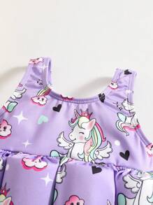 SHEIN Infant Girls' Cartoon Pattern One-Piece Swimwear - Multicolor - View 4