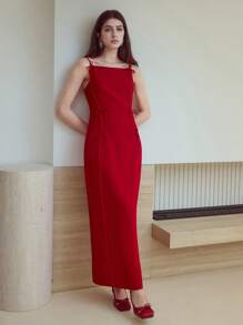 MOTF STUDIO BOW DECOR SPLIT DRESS,BUSINESS CASUAL WOMAN - Red - View 5