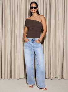 AiiRZ Top con estilo de corsé con fruncido asimétrico, sin tirantes, para fiesta de noche, salida nocturna, moda Y2K, ajustado sin hombros