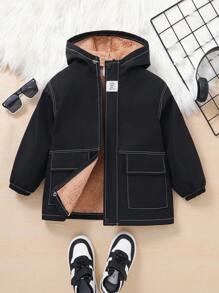 1 件装年轻男孩休闲学院风针织毛衣，带条纹细节，高领，宽松版型 - 适合返校、日常穿着、秋冬装 - 卡其色 - 查看 3