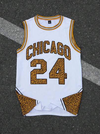  Aesthetic Post--Men's Summer Casual Colorblock Letter & Numeral Print Tank Top, Chicago Jersey