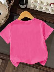 Baby Girl Punk Racing Round Neck Printed Cool And Versatile Casual Top - Hot Pink - View 2