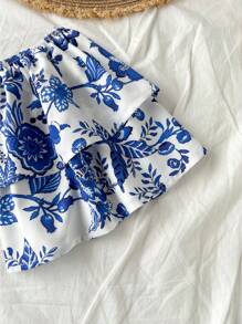 Soleia Top tube à volants imprimé floral bleu et blanc pour femmes grandes tailles, printemps/été