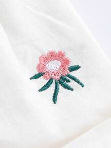 SHEIN Baby Girl Elegant Sweet Shirt And Floral Embroidery Shorts Set, Summer - Pink - View 4