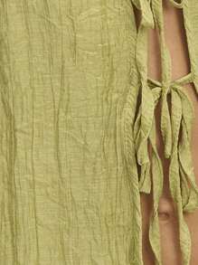 Nöista Blusa plisada verde pastel estilo bohemio con mangas acampanadas y cierre con lazo. Perfecta para el verano, Pascua o vacaciones en la playa.