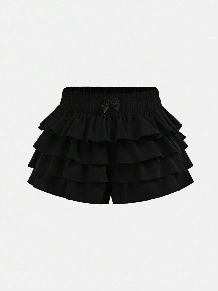 Tween Girls Plain Color Casual Fashion Skirt-Shorts - Black - View 1