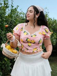 SHEIN MOD قميص بأكمام منتفخة بطباعة عتيقة مقاس كبير، مناسب للمواعيد والكاجوال وارتداء في الأعياد، موسم الربيع والصيف - متعدد الألوان - مشاهدة 6