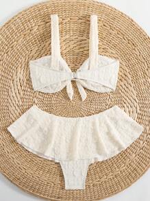 Swim Mod 2pcs/Set New Apricot Front-Tied Straps Casual Vacation Bikini Swimwear For Women - Apricot - View 5