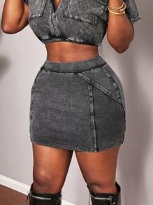 Slaydiva Women Tight Fit Stretchy Grey Denim Pencil Skirt Summer For Women Y2k Club Women Sexy Concert - Black - View 4