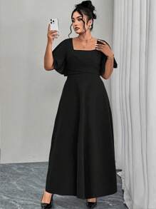 Modelyn Plus Size Red Knit Short Sleeve A-Line Waist Dress