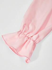 SHEIN Teen Girls' Colorblock Ruffle Trim Square Neck Long Sleeve Pleated Hem Elegant Dress
