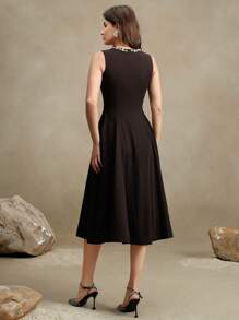 Anewsta Vestido elegante estilo francés sin mangas con cintura entallada y línea A, con cuello decorado con perlas, adecuado para ocasiones formales, primavera/verano