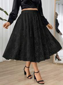 Elenzga Váy ren Jacquard thanh lịch cỡ lớn cho mùa hè Váy Maxi - màu đen - Xem 4