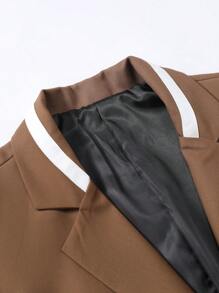 Manfinity Mode Plus Size Men Colorblock Lapel Neck Long Sleeve Blazer And Pants Casual Set - Bronze - View 8