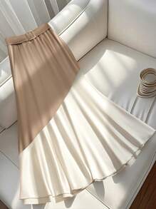 GlowEve 醋酸纤维缎面撞色 A 字长裙 - 彩色 - 查看 3