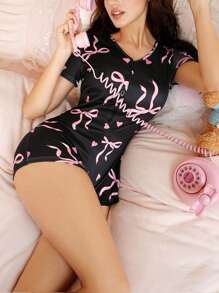 Women's Bow Decor Jumpsuit Romper, Minimalist And Fashionable, Suitable For Summer Bowknot - Multicolor - View 3