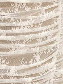 Nöista Soft White Lace Long-Sleeve Top With A Mid-Turtleneck, Side Ruching, And Baby Overlock Finish. Perfect For Summer, Graduation Parties, Easter, Or Everyday Wear. - White - View 9