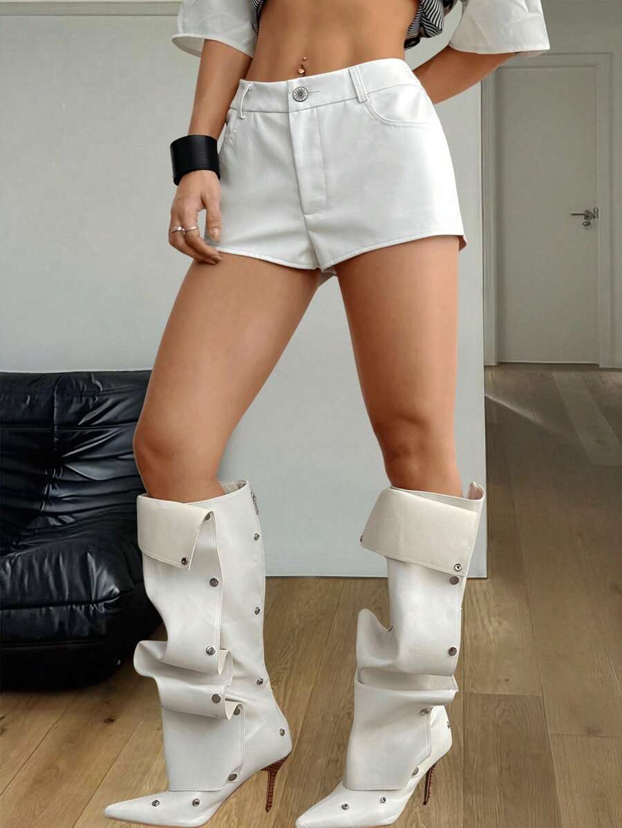 SHEIN EZwear 女士春夏日常穿着街头服饰外出基本款皮革低腰短裤