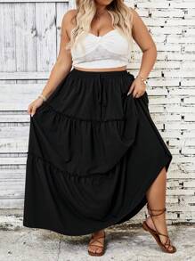 SHEIN CURVE+ Plus Size Casual Solid Color Skirt Boho Vacation