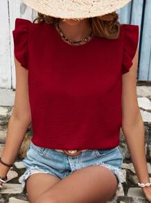 SHEIN Frenchy Áo cánh xếp nếp dây chéo lưng màu trơn cho kỳ nghỉ hè của phụ nữ - Màu Hoa hồng đỏ - Xem 5