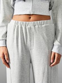 MISSGUIDED Luxury Tailored High-Rise Wide-Leg Jogger Pants Athleisure Loungewear Comfortable Elastic Waist Sweatpants Casual Athletic Wear Fall Winter Essential - Light Grey - View 5