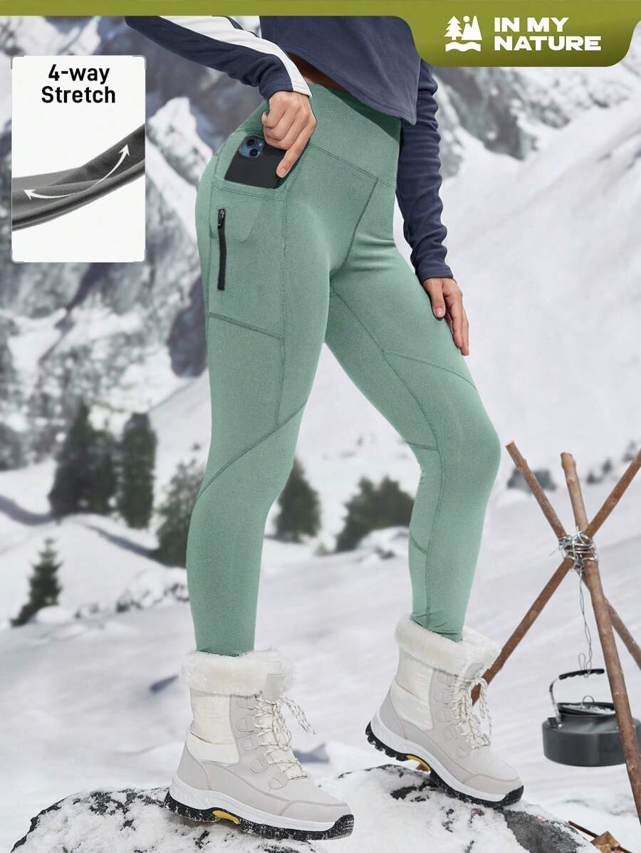 In My Nature 女士高弹力透气户外运动紧身裤，适合露营、徒步旅行、通勤 - 綠色 - 查看 1