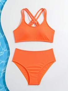 SHEIN Teen Girls' Cut-Out Back Strap Bikini Set
