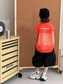 2 件装小男孩标语图案宽肩带背心和黑色短裤两件套 - 彩色 - 查看 1