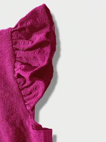 SHEIN Clasi 女士纯色深 V 领盖袖纽扣设计性感连衣裙 - 玫紅色 - 查看 4