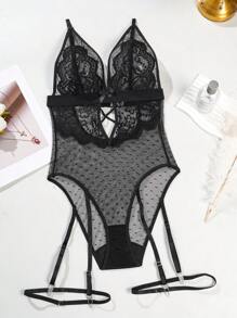 Classic Sexy 3pcs Sexy Lace Patchwork Bodystocking Set