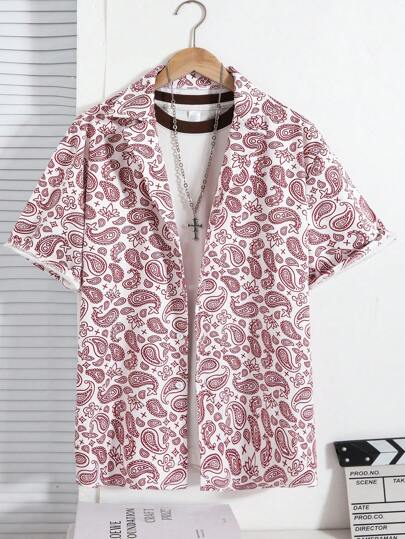 Parent-Child Matching Retro Paisley Print Polo Collar Short Sleeve Casual Shirts For Men, Stylish Street-Style Design, Suitable For Spring/Summer Outings, Family Gatherings, Vacations