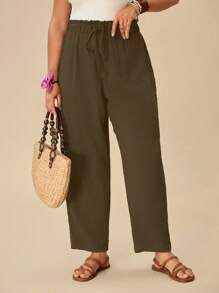 Travachic 大码休闲纯色锥形裤 - 駝色 - 查看 1