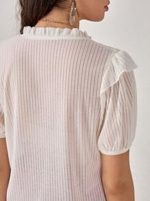 Florisole 女士 V 领镂空纹理盖袖度假 T 恤，休闲 - 杏色 - 查看 6