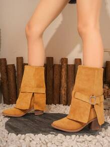 Styleloop Women's Fashion Simple Pointed Toe Chunky Heel Sock Boots