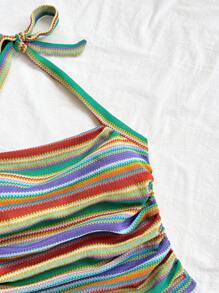 Soleia Top alla cravatta da donna con blocchi di colore a righe, outfit da vacanza aderente, adatto per vacanza, appuntamento, tè pomeridiano, festival musicale, stile bohémien retrò