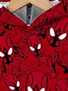 SHEIN Baby Boy Casual Minimalist Loose Comfortable Classic Cool Spider Logo Print Hoodie And Sweatpants Set, Suitable For Autumn/Winter