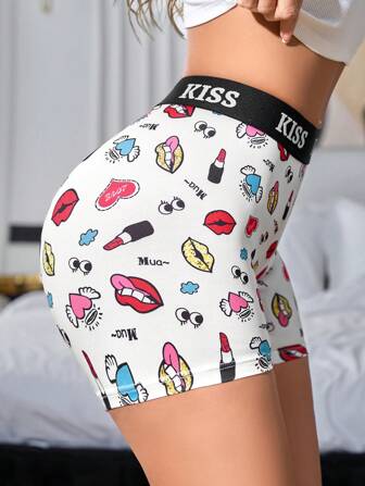 Eraneu 1pc Seamless Letter Print Color Block High Waist Women Briefs