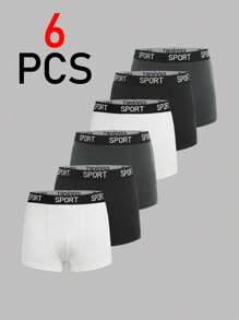 SHEIN 6pcs/Pack Tween Boys' Casual Letter Graphic Elastic Waist Breathable Boxer Briefs - Multicolor - View 1
