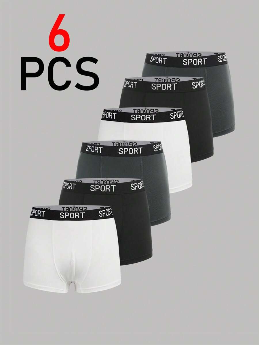 SHEIN 6pcs/Pack Tween Boys' Casual Letter Graphic Elastic Waist Breathable Boxer Briefs - Multicolor - View 1